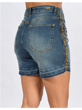 Bermuda Feminina Jeans - Cintura Mdia - Bordada Manualmente