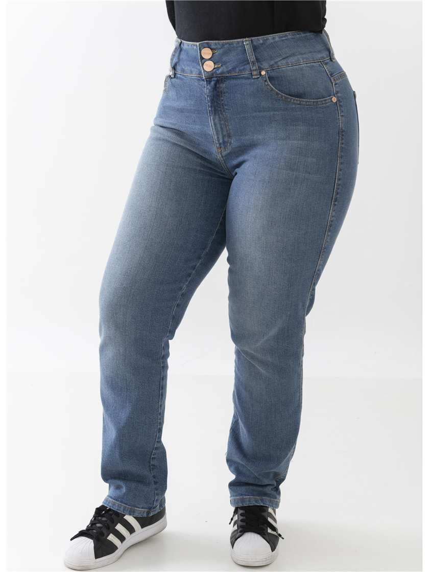 Calça Feminina Jeans - Cintura Alta - Perna Reta Encurtada - DTA