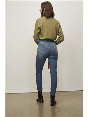 Calça Feminina Jeans Cintura Alta Pernas Skinny Cropped