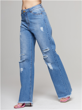 Calça Feminina Jeans - Cintura Média- Perna Ampla