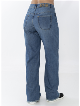 Cala feminina Jeans- Cintura Mdia- Perna Ampla