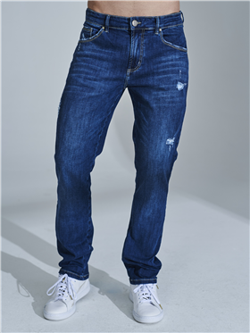 Calça Masculina Jeans - Cintura Média - Perna Justa