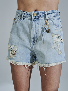 Shorts Feminino Jeans Cintura Alta, Quadril e Perna Justos
